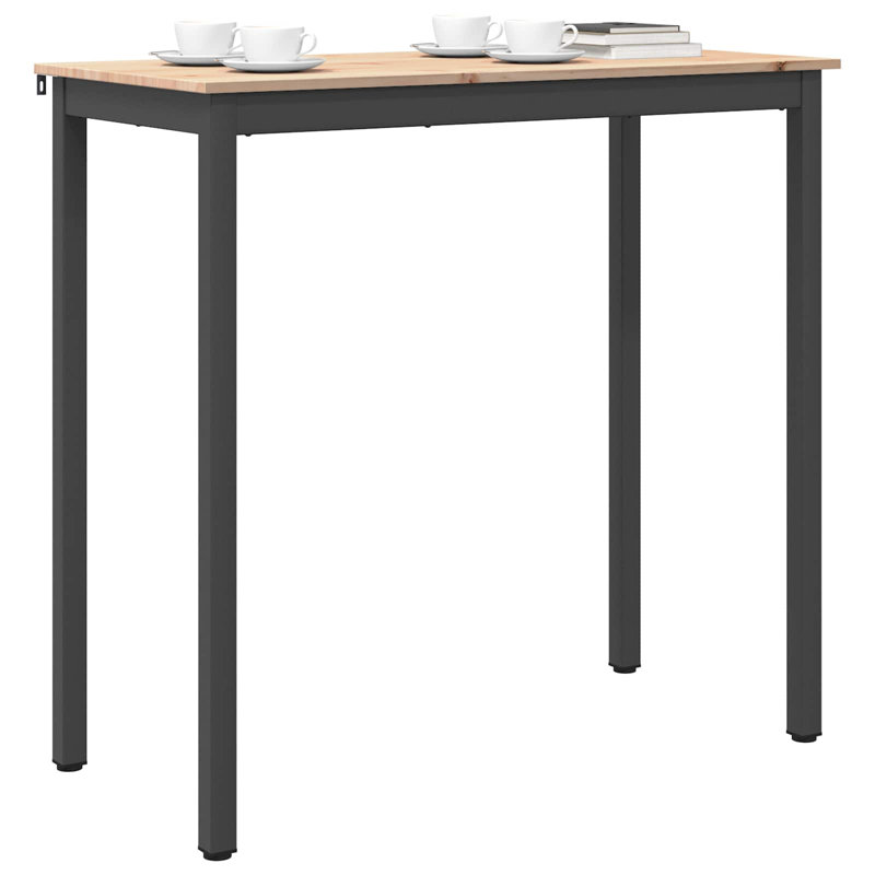 Solid Wood Top Metal Base Dining Table, 105cmH x 110cmL x 55cmW, Natural, Black