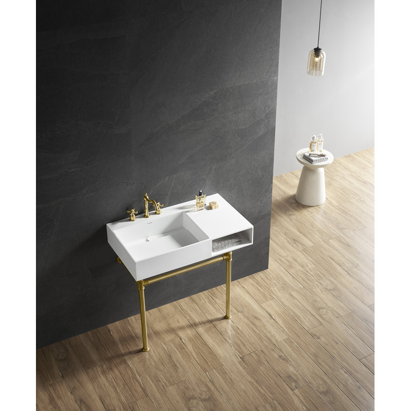 Kingston Brass Aurelius 36-Inch Solid Surface Console Sink With Stainless Steel Legs (8-Inch, 3-Hole), Brushed Brass