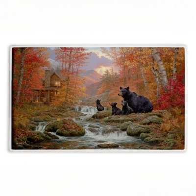 Mountain Cabin Riverside Bears Printed Plush Bathroom Floor Mat, design by Abraham Hunter