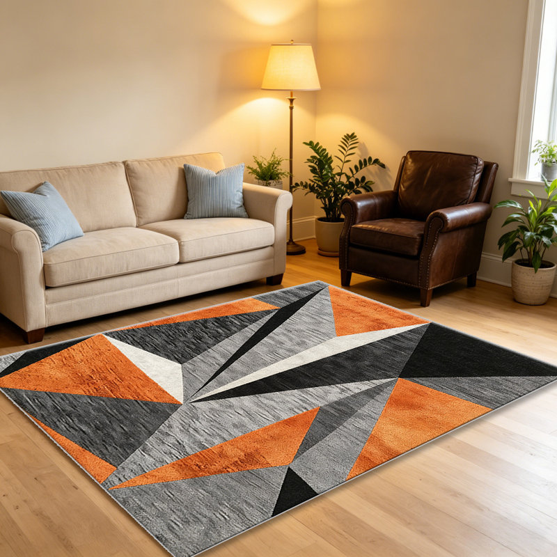 Burnt Orange Grey Geometric Triangle carpet-easy to clean, machine-washable, soft and comfortable; suitable for door mats, kitchens, living rooms, bedrooms, corridors, and laundry areas. Easy to clean, durable carpet for home decoration.