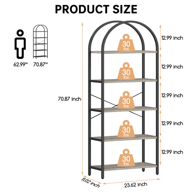180cm H x 60cm W Bookcase, Gray