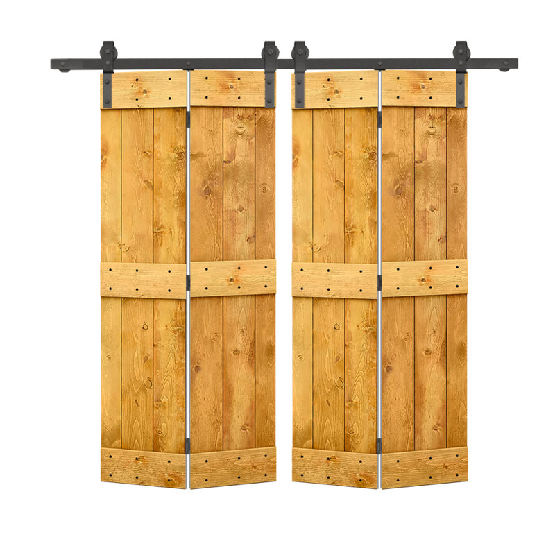 Portes de grange à deux volets en bois bricolage avec quincaillerie coulissante DIY, 40 po x 84 po, Érable colonial