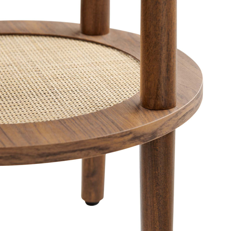 Modway Torus Round Side Table with Rattan Shelf, Walnut