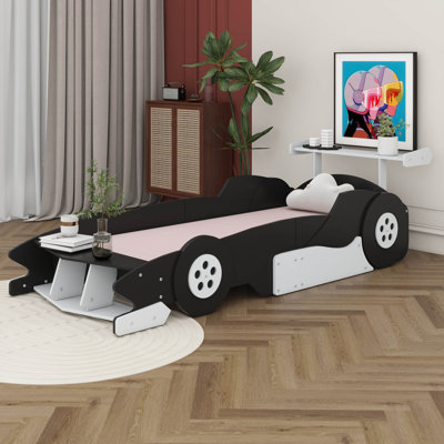 Structure de lit simple de voiture de course pour garçons, lit plateforme en bois avec roulettes
