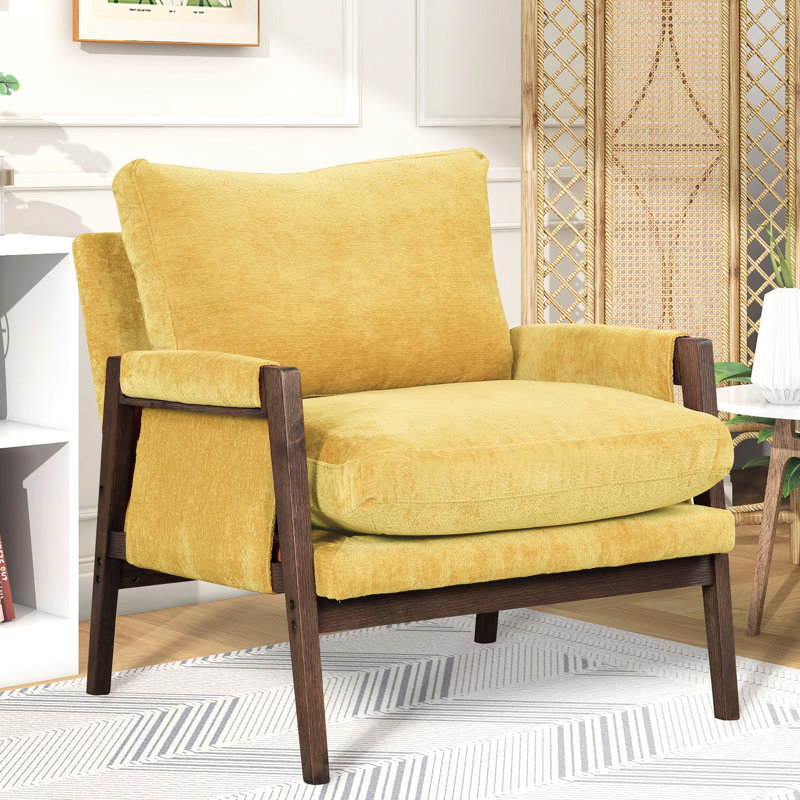 Siège en velours jaune - Fauteuil de bureau et de salon moderne de style Mid-Century, Yellow