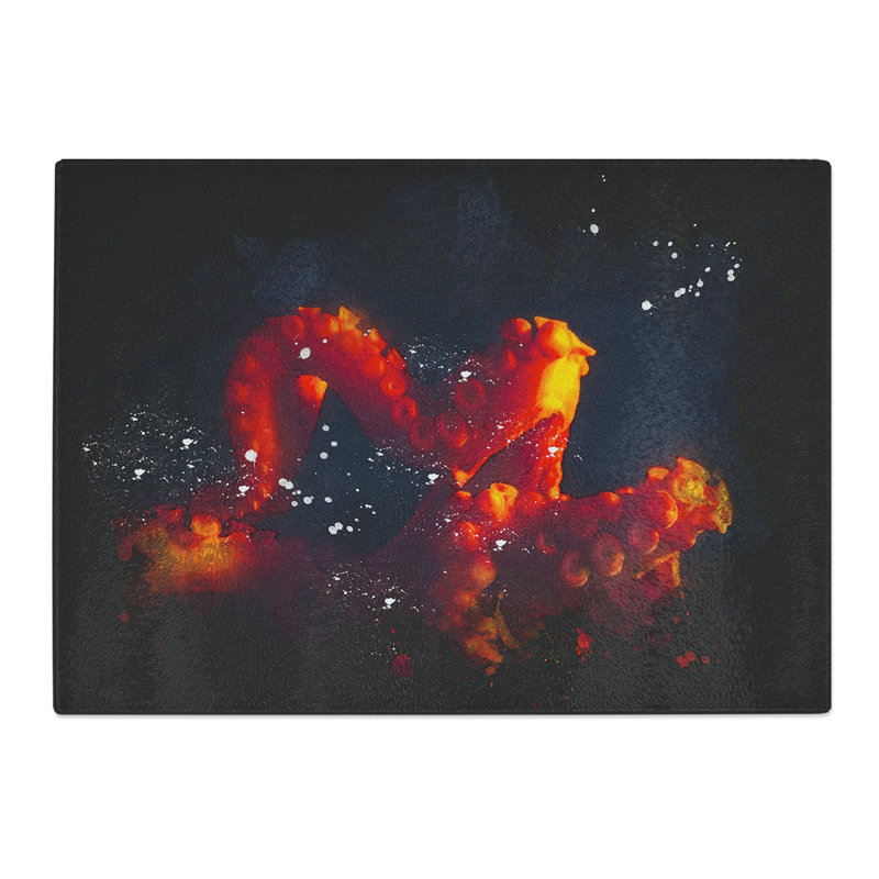 Tempered Glass Red Octopus Chopping Board, 20 cm x 28.5 cm