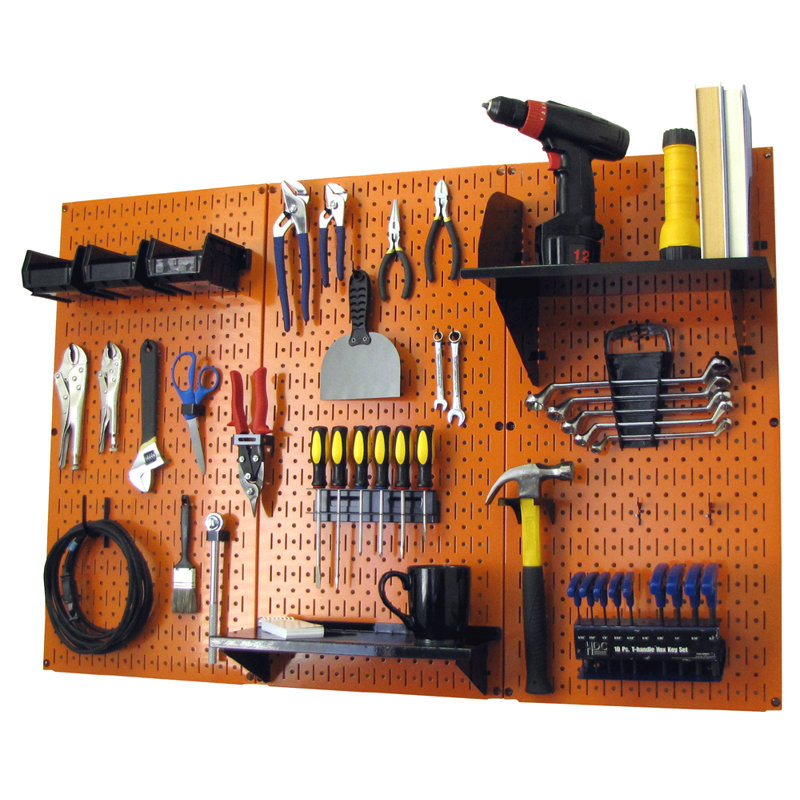 Pegboard Standard Tool Storage 32" H x 48" W Kit, Orange and Black
