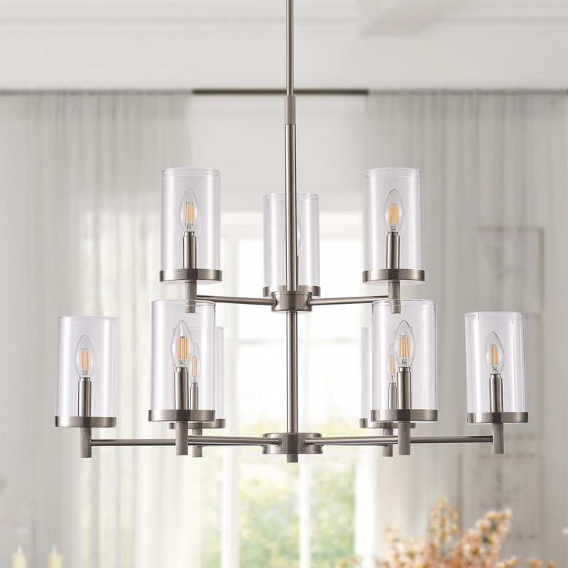 Luminaire suspendu 9 lumières en nickel