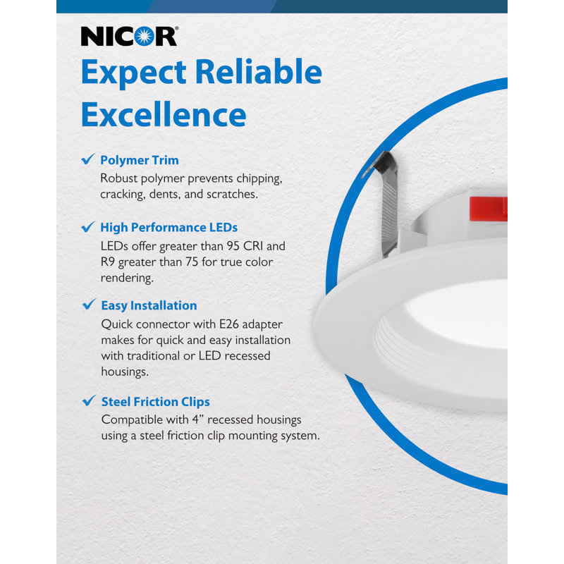 4-inch White Recessed Selectable LED Downlight (Baffle)