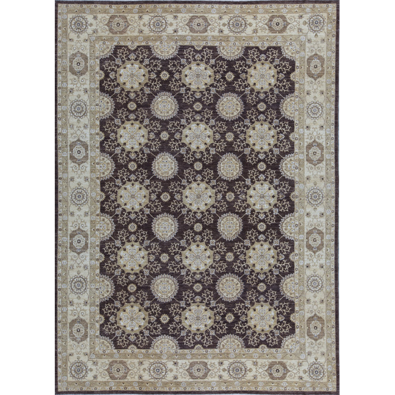 Tapis brun et beige de haute qualité noué à la main