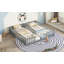 Lit double simple au sol avec clôture, garde-corps, sans porte, gris-904994355