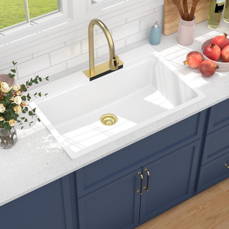Évier de cuisine encastré en granite 33 po L 33 po x l 22 po avec cascade blanche