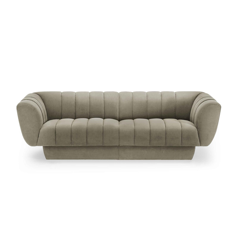 Siniya 88.2" W Chesterfield Sofa, Beige, 30.3 H x 88.2 W x 34.3 D, 3