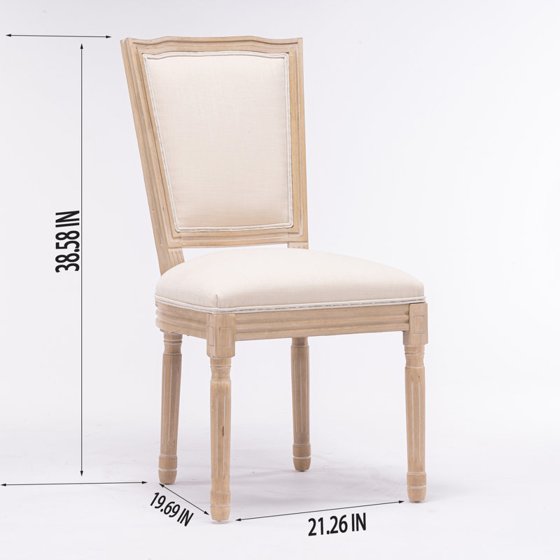 Cream French Dining Chairs (2 Pieces). Solid Wood Frame & Linen Fabric. Ergonomic Back Support. Stylish For Various Spaces. Daily Use Chairs. Easy Assembly Procedure. Soft Seat Upholstery. Legs.