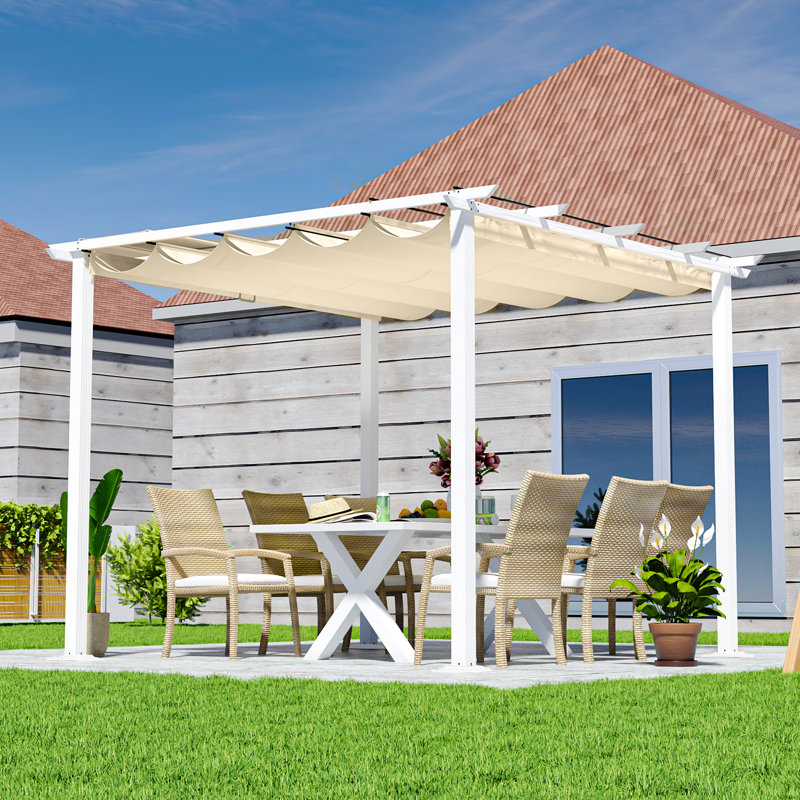 10 Ft. W x 10 Ft. D Aluminum Pergola with Canopy, Beige
