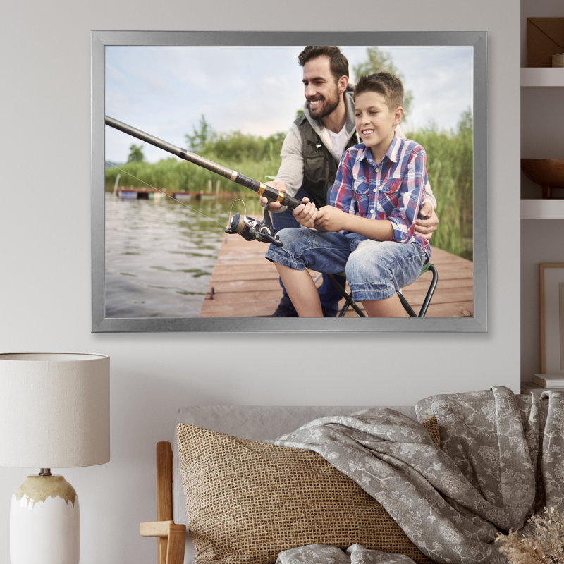 " Hunter S Fishing Pursuit II ", 34" H x 44" W x 1.5" D, Silver Single Picture Framed