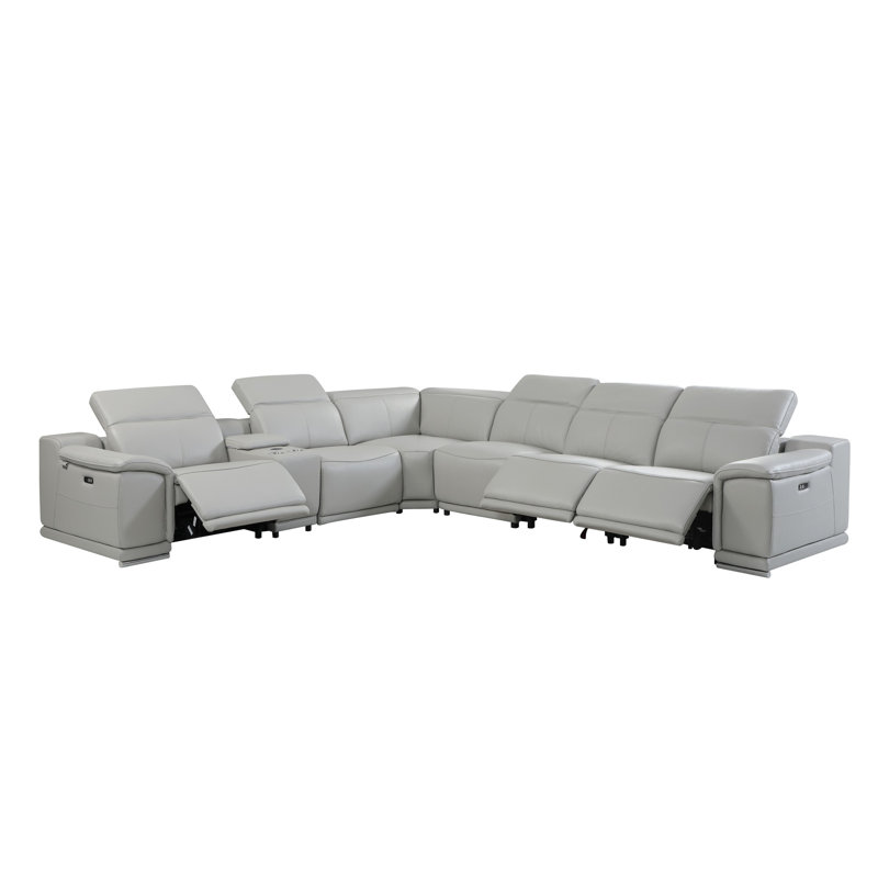 Laurita Genuine Top Grain Italian Leather Symmetrical Reclining Corner Sectional, Light Gray Genuine Leather