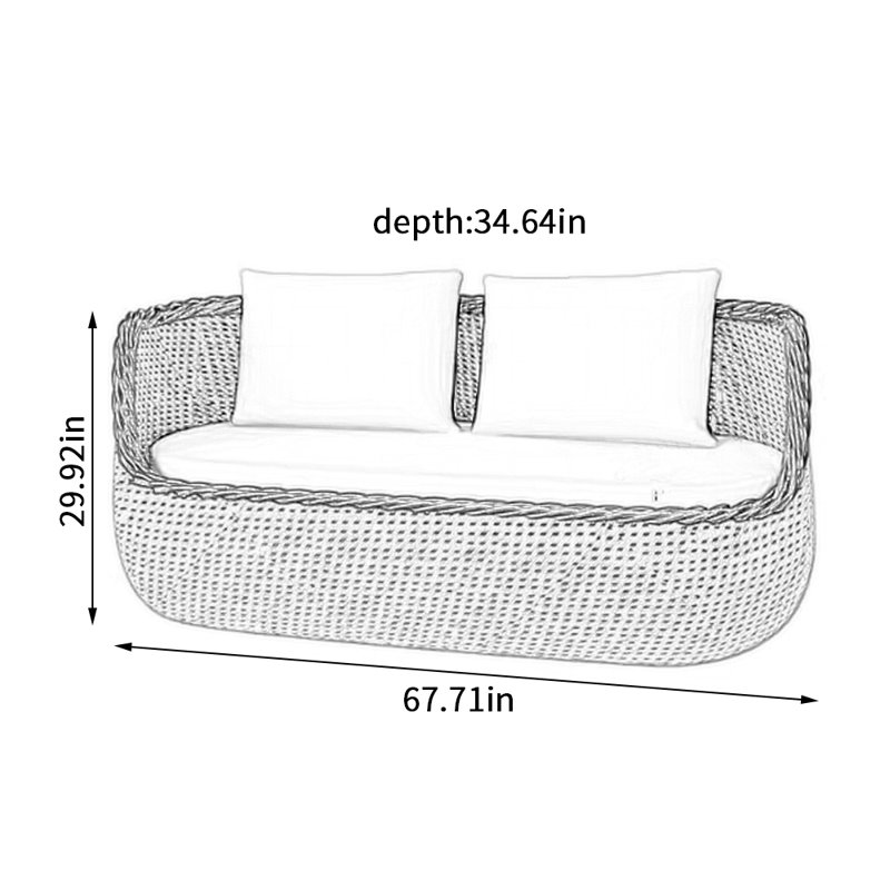 Causeuse d'extérieur en osier 67,71 po avec coussins Sunbrella® Kruttika