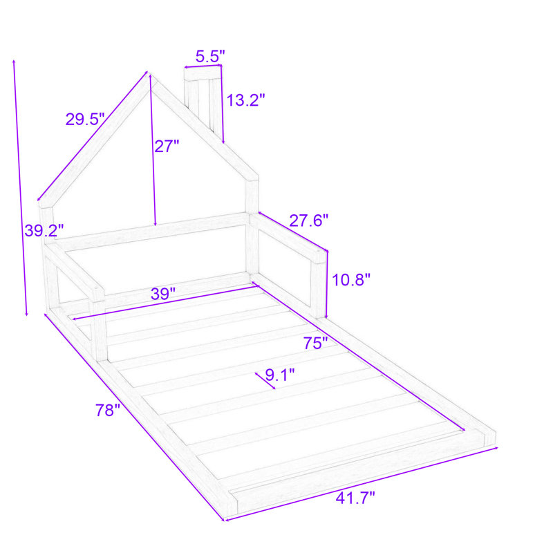 Lit plateforme simple avec lattes Lage, Blanc