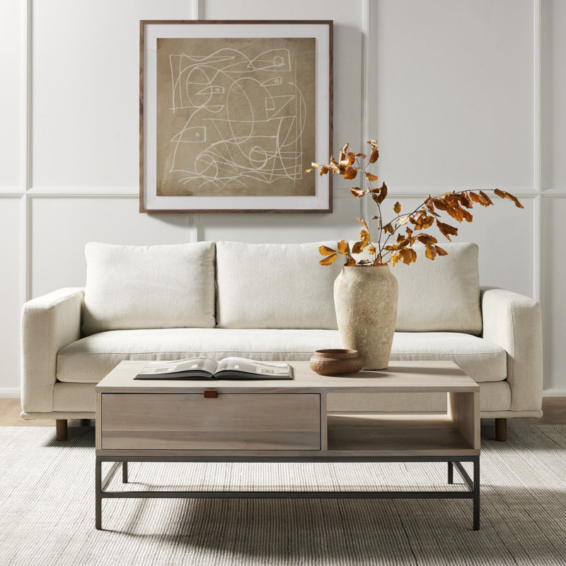 Liebwin 85" Square Arm Sofa, Bonnell Ivory Polyester Blend