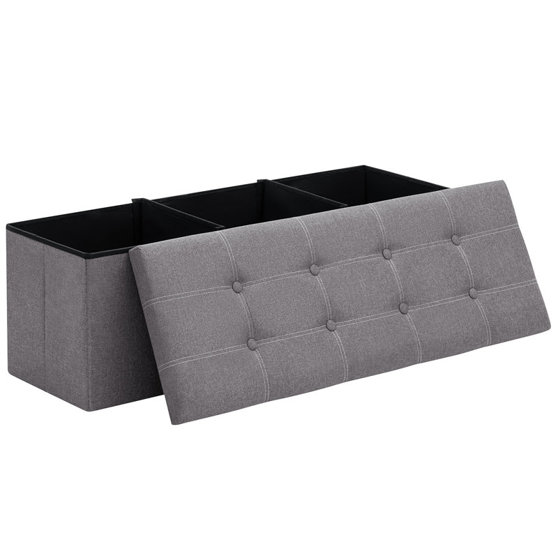 Upholstered Storage Bench Linen Bedroom Bench, Light Gray, 15'' H X 43'' W X 15'' D