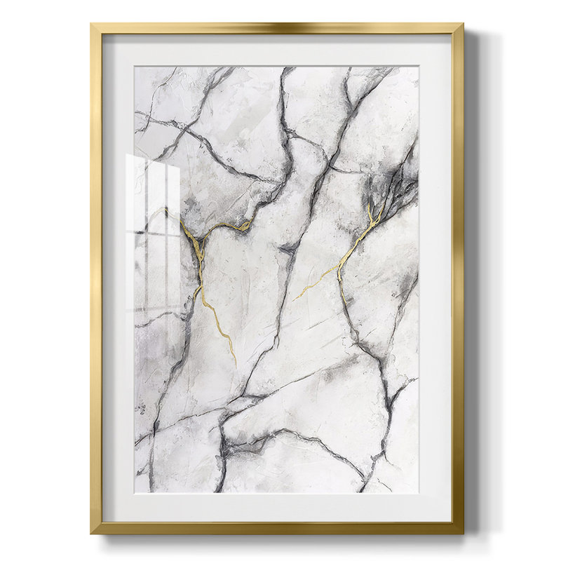 White Marble I -Framed Print, 25.5" H x 17.5" W, Gold