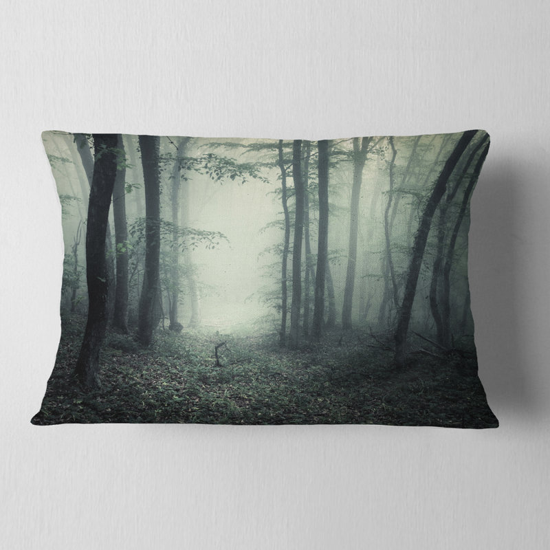 Sentier à travers la forêt foncée - Coussin à imprimé paysage