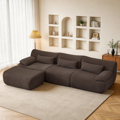 110" Modular Sectional Sofa With Ottoman, L-Shaped Compression Couch With Deep Seat For Living Room