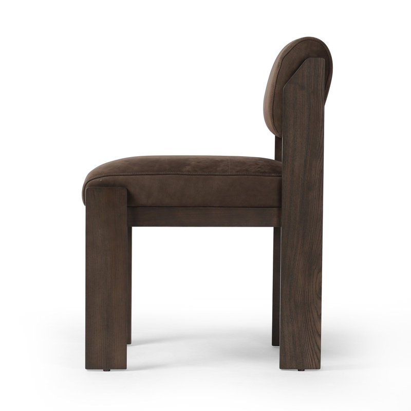 Olney 20.5'' H Upholstered Ash Side Chair Cottswald Cigar Nubuck, Black Genuine Leather