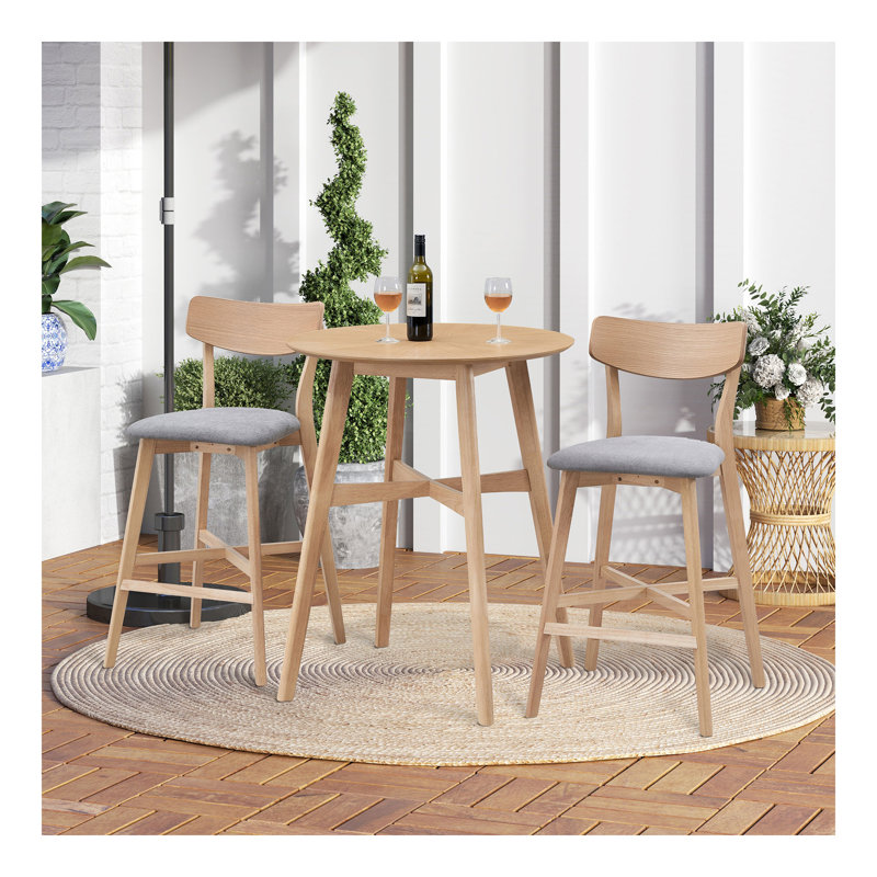 Ensemble de table de bar 3 pièces, table de pub ronde à hauteur de comptoir moderne, plateau supérieur en bois avec tabourets de bar pour la cuisine, le restaurant et le bar à cocktails