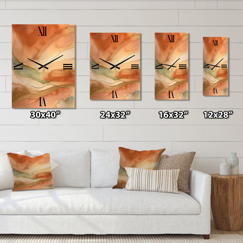 Chocolat Dreams Terra Cotta Abstract II - Peinture abstraite horloge murale surdimensionnée, Très grand