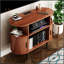Grand support de tourne-disque rond avec station de charge, ports USB et armoire de rangement, support de table tournante moderne Mid-Century pour chambre à coucher ou salon