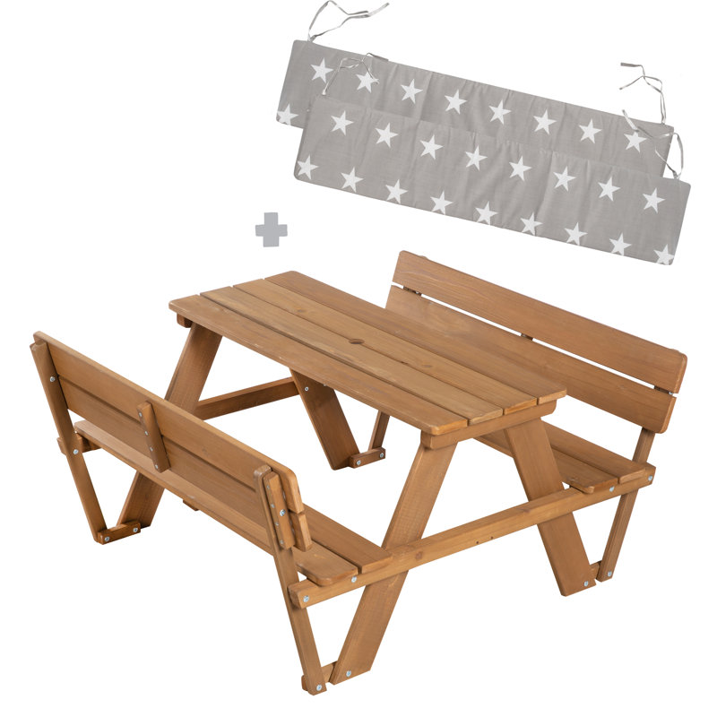 Kids 4 Piece Solid Wood Rectangular and Chair Set and Bench, Teak