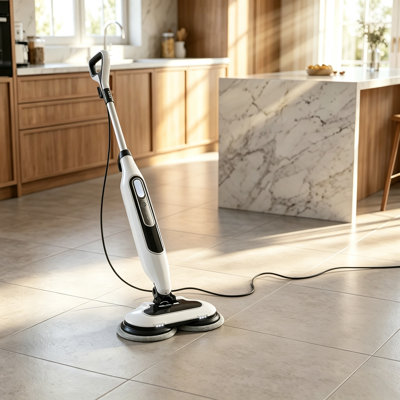 ROOMISLAND Hard Floor Steam Mop with Dual Cleaning Heads, 3 Steam Modes and LED Headlights - White