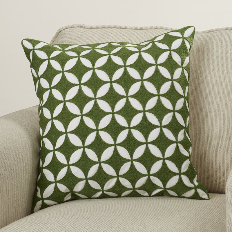 Toccoa Geometric Cotton Throw Pillow, 20" H x 20" W x 4" D, Emerald/Kelly Green/Ivory