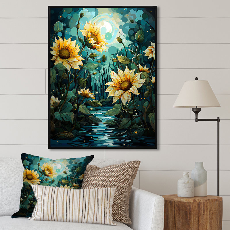 " Meticulously Sunflowers ", Black Floater Frame, 20" H x 12" W x 1" D