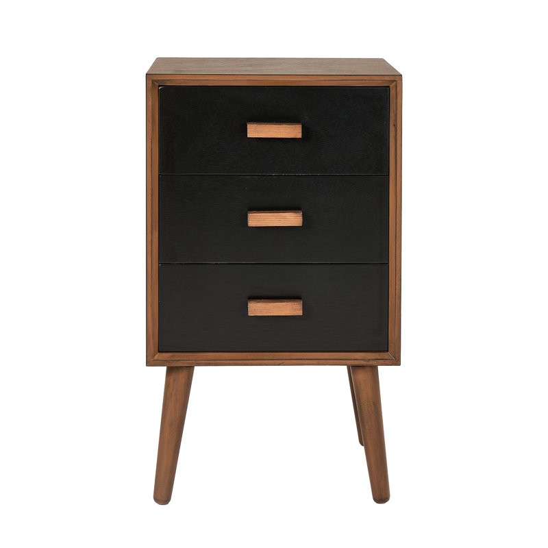 Rulo 40cm W Solid Wood Bedside Table, Brown/Black