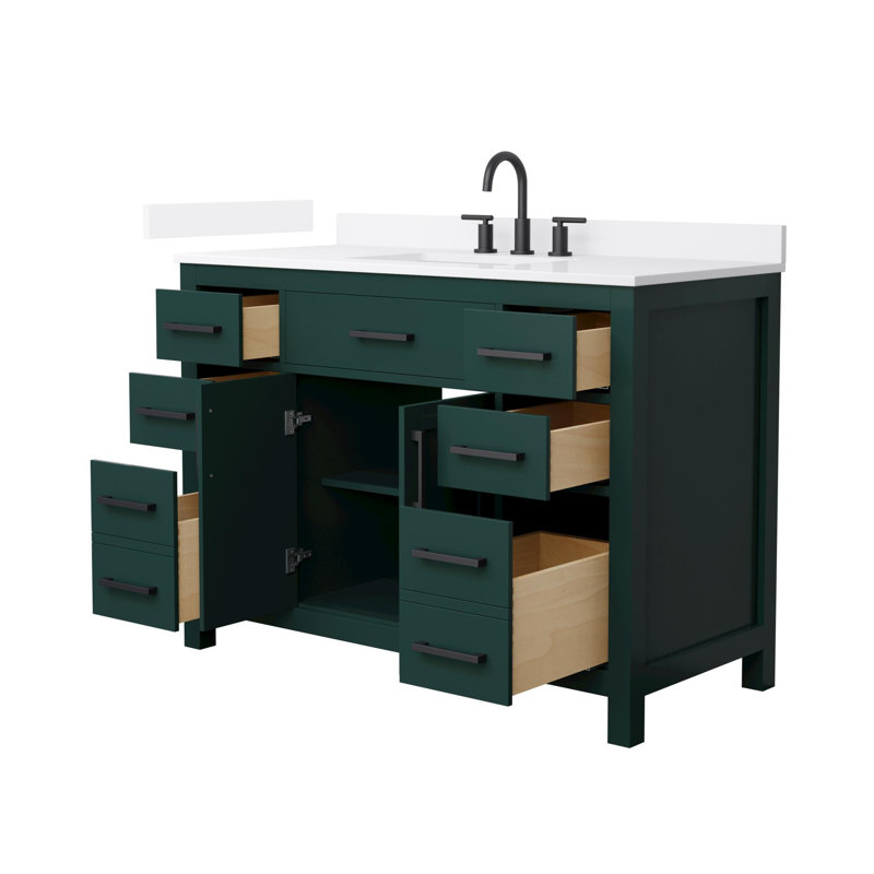 Beckett 48" Freestanding Single Bathroom Vanity with Quartz Top, Green, Matte Black, White Quartz