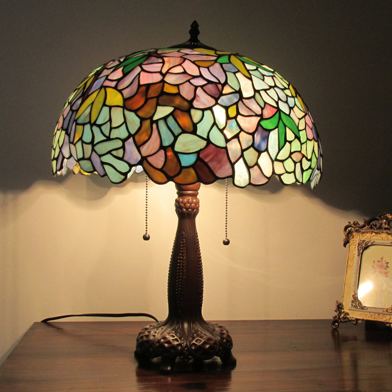 PHOEBE Tiffany-style 2 Light Wisteria Table Lamp 16" Shade