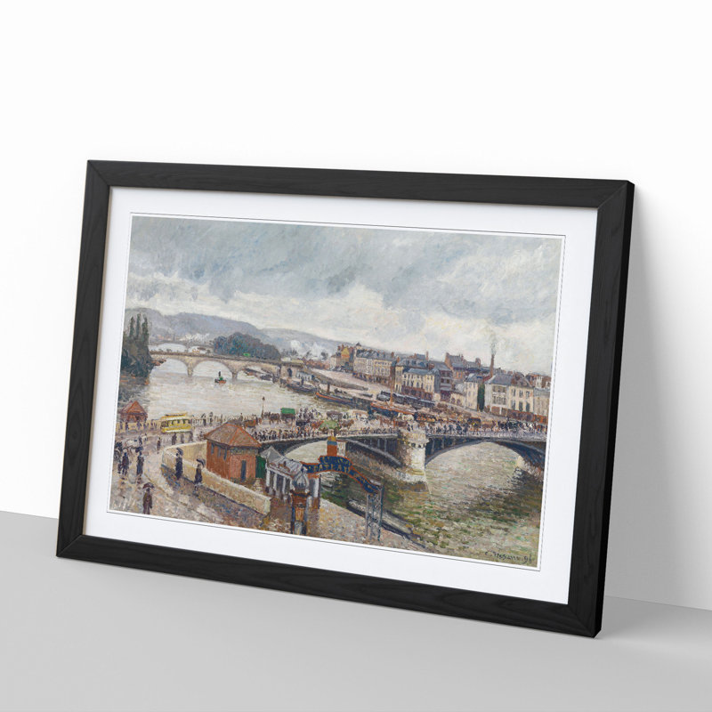 The Pont Boieldieu by Camille Pissarro - Picture Frame Painting, 27cm H x 36cm W x 2cm D, Black Framed