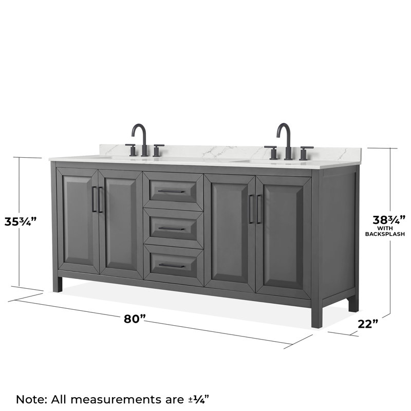 Daria 80'' W Vanity, Matte Black, Gray, Giotto Quartz