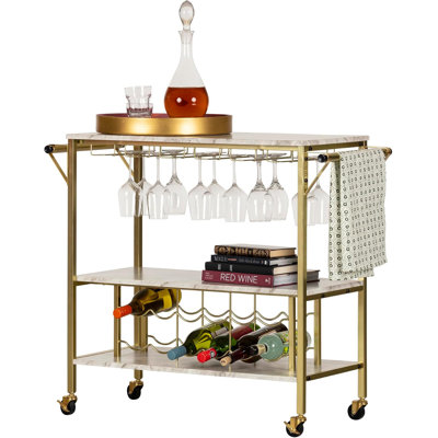 Bar Cart Bottle Storage And Wine Glass Rack by 17 Stories
