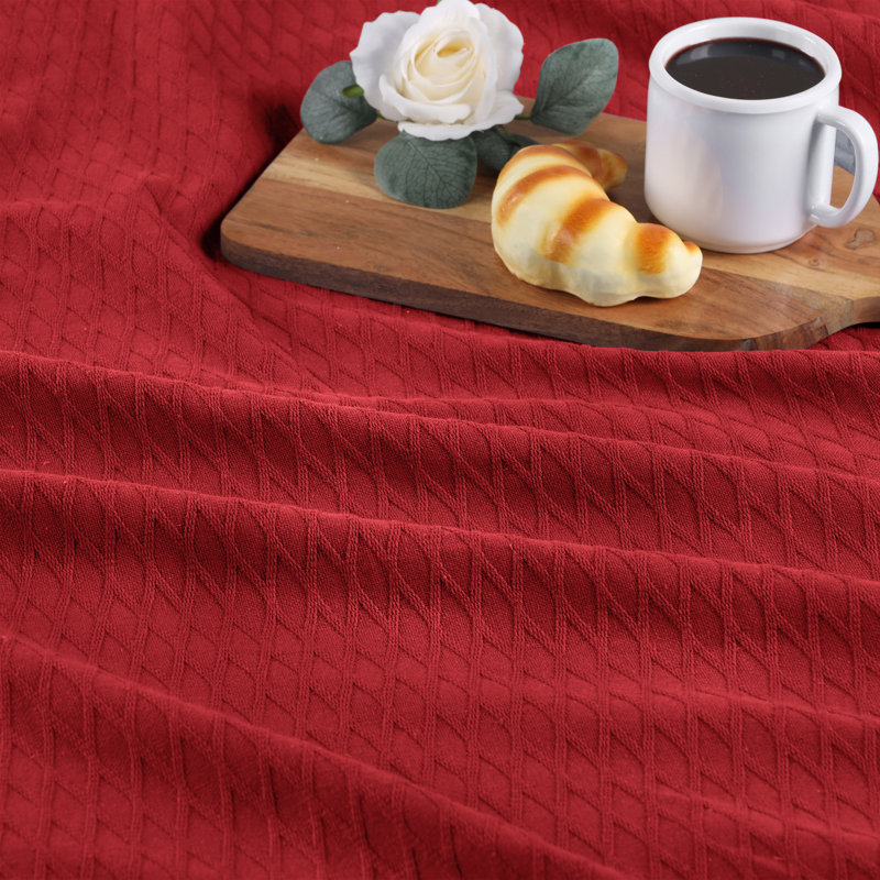 Jeté toutes saisons 100% coton Diamond Weave, Double / grand, Bourgogne