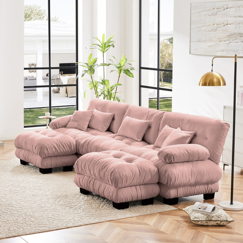 Canapé modulaire Luxury Luxury, Pink, H 35,4 po x l 133,8 po x P 36 po