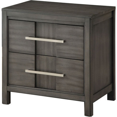 1Pc Gray Bedside Table In Transitional Style, 2 Drawers, Felt - Lined Top, Solid Wood And Nickel Bar Pull For Bedroom Use Nightstand Contemporary Vene