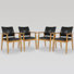 Modern Pu Leather Upholstered Wood Arm Chair With Solid Wood Armrest And Legs, Set Of 4