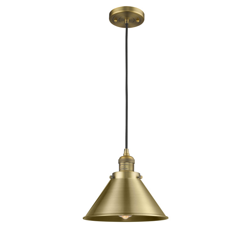 1 - Light Cone Pendant, Brushed Brass, Brushed Brass, 6 Watt Vinage LED Bulb