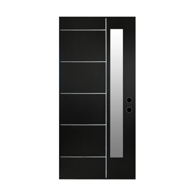 Nouveau lot de panneaux de porte d'entrée en fibre de verre 36 x 80, style moderne, en verre noir dépoli, pour l'entrée principale de votre maison, ouverture vers l'intérieur à gauche, panneau de porte démontable noir