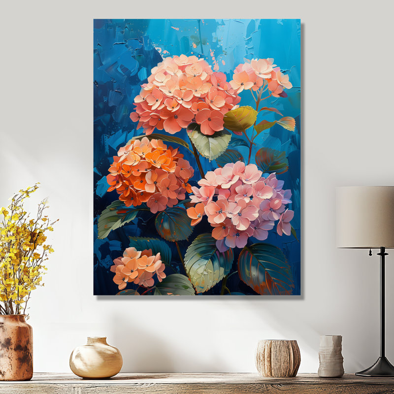 Rose et bleu hortensia qui fleurit en été I - impression d'art mural hortensia, Sans cadre, métal, H 24 po x l 32 po