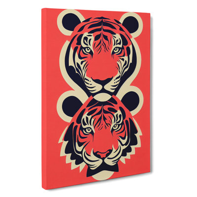 Two Tiger Heads - Wrapped Canvas